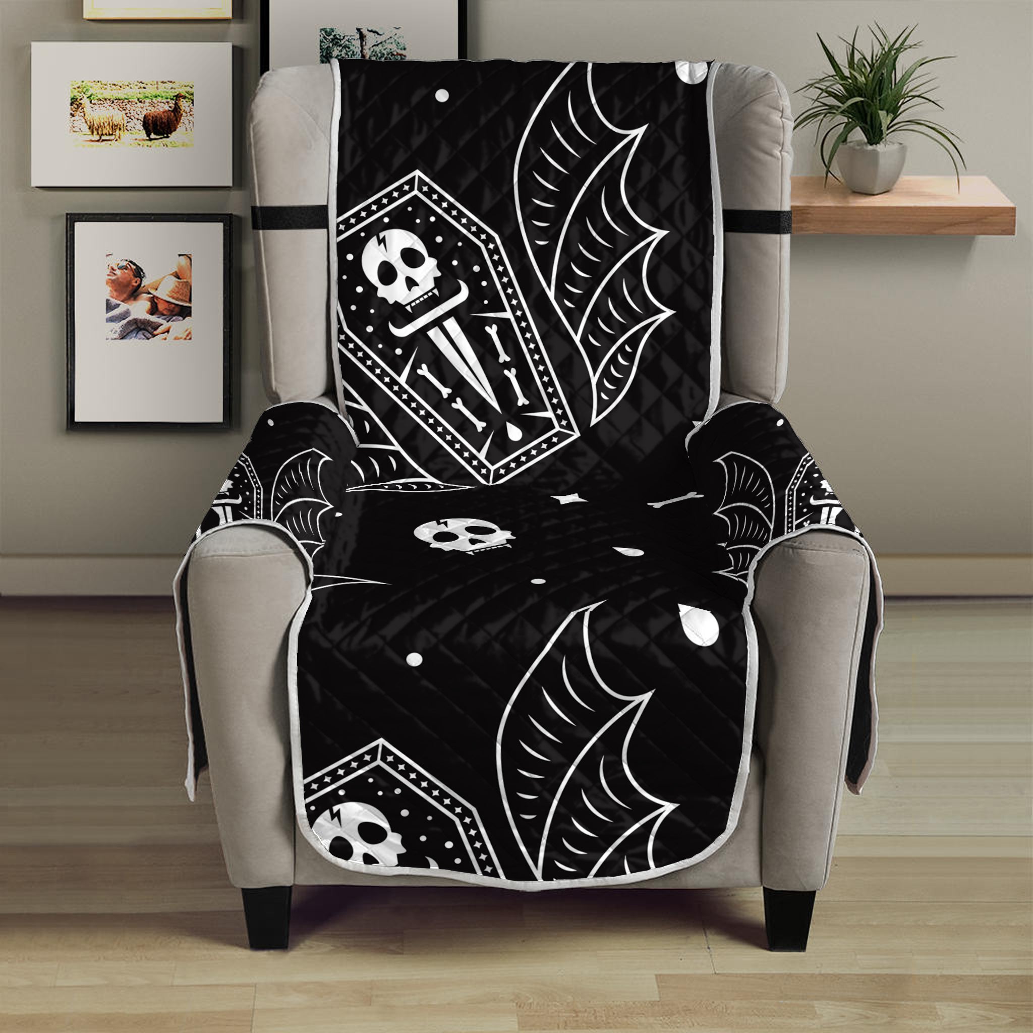 Vampire Coffin Pattern Print Armchair Protector