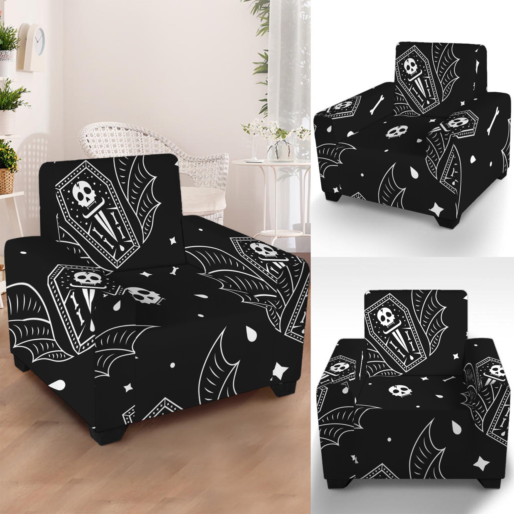 Vampire Coffin Pattern Print Armchair Slipcover