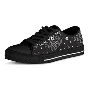 Vampire Coffin Pattern Print Black Low Top Shoes