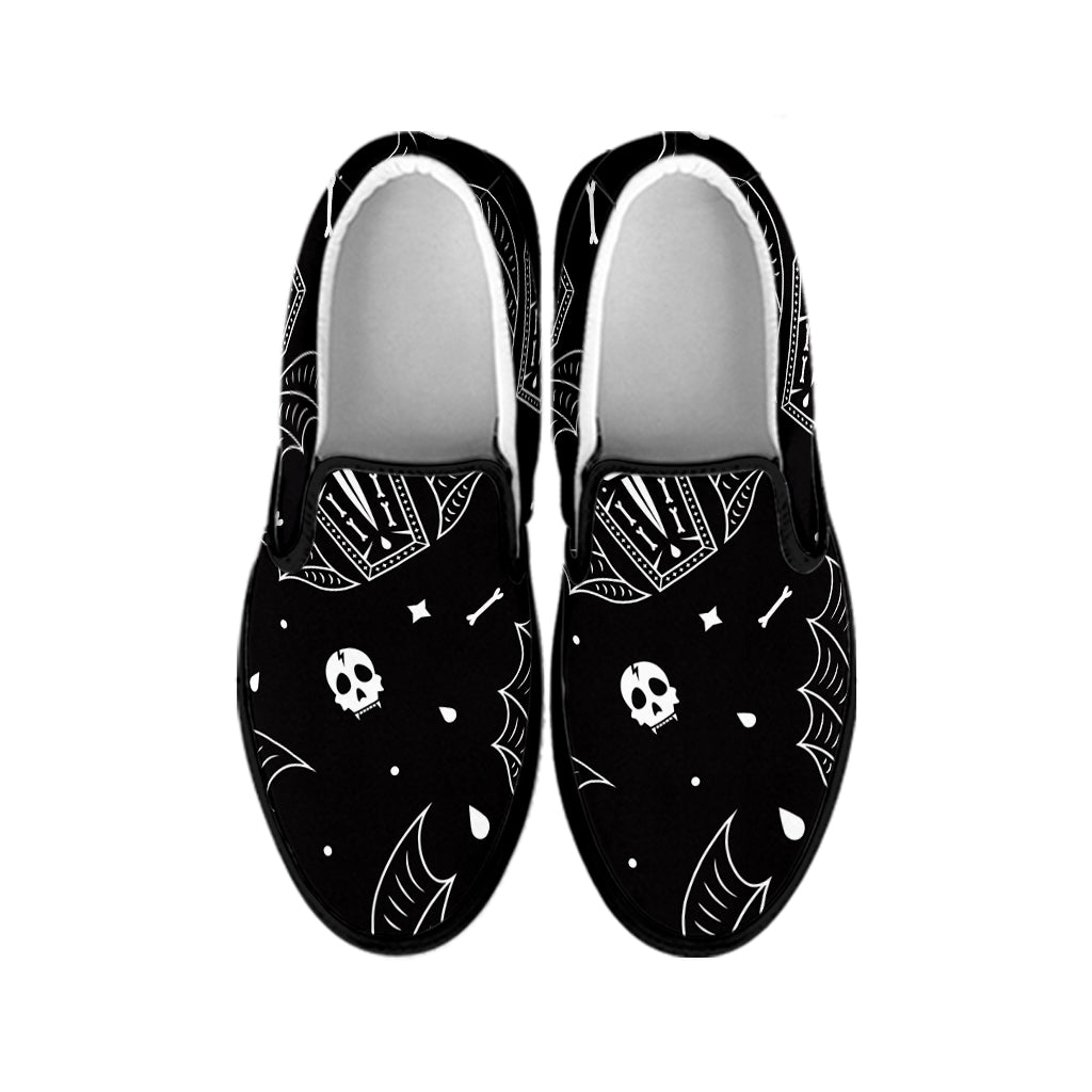 Vampire Coffin Pattern Print Black Slip On Shoes