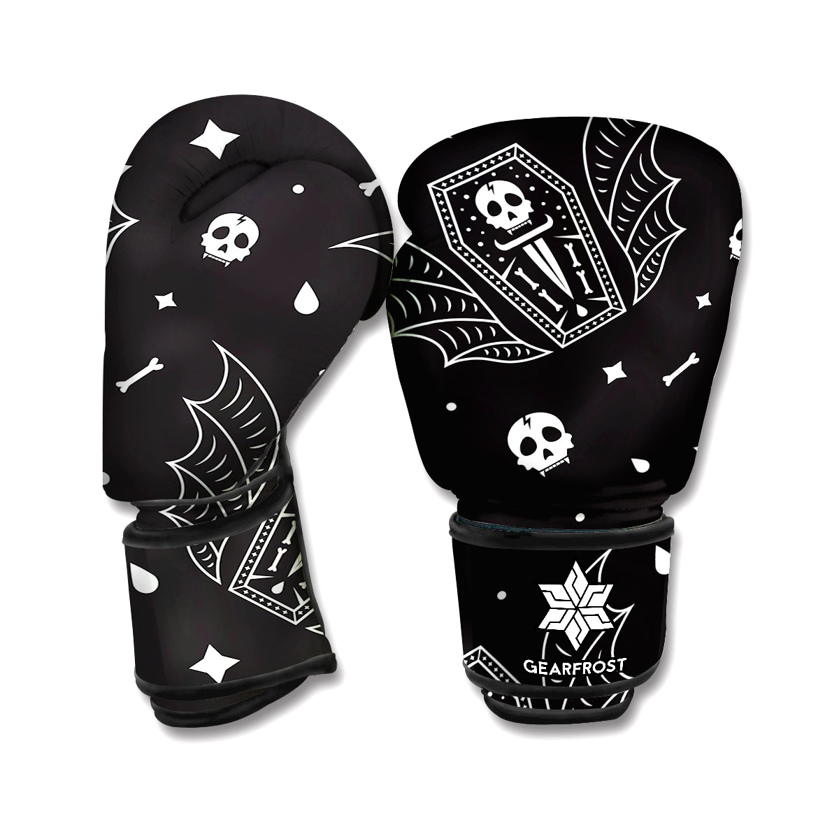 Vampire Coffin Pattern Print Boxing Gloves