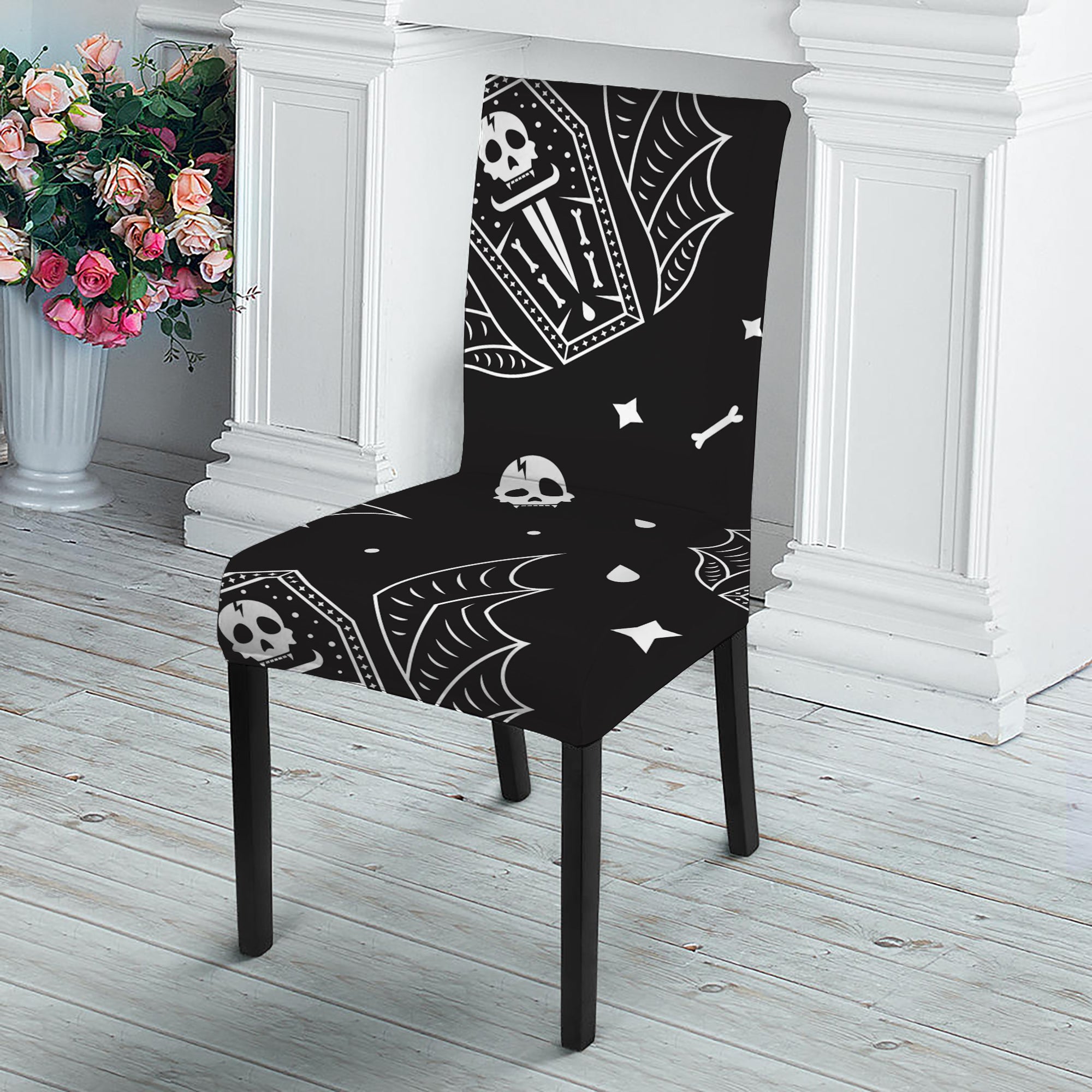 Vampire Coffin Pattern Print Dining Chair Slipcover