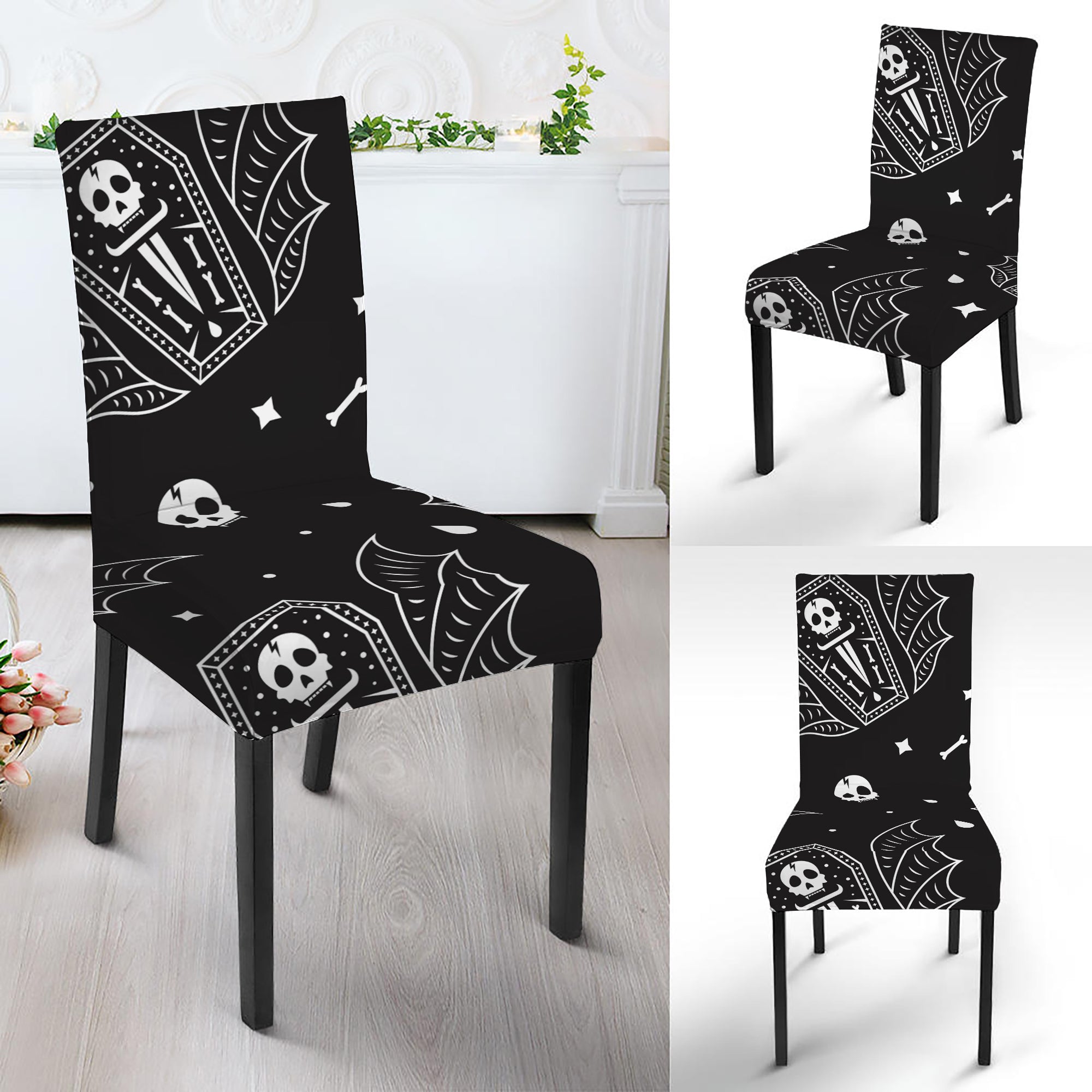 Vampire Coffin Pattern Print Dining Chair Slipcover