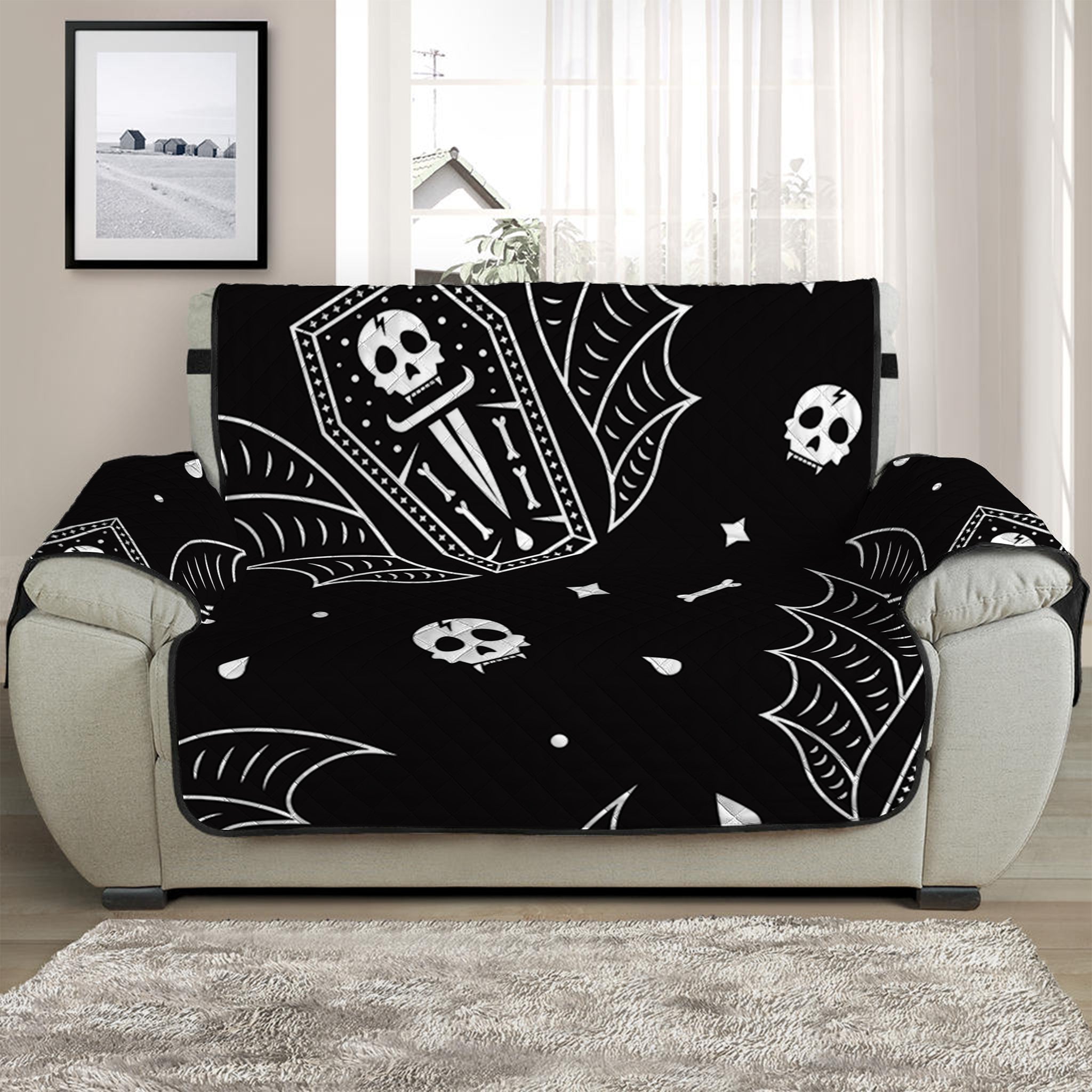 Vampire Coffin Pattern Print Half Sofa Protector