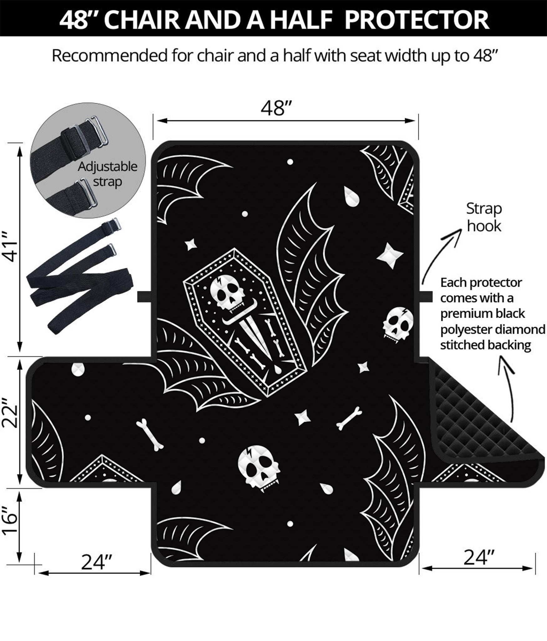 Vampire Coffin Pattern Print Half Sofa Protector