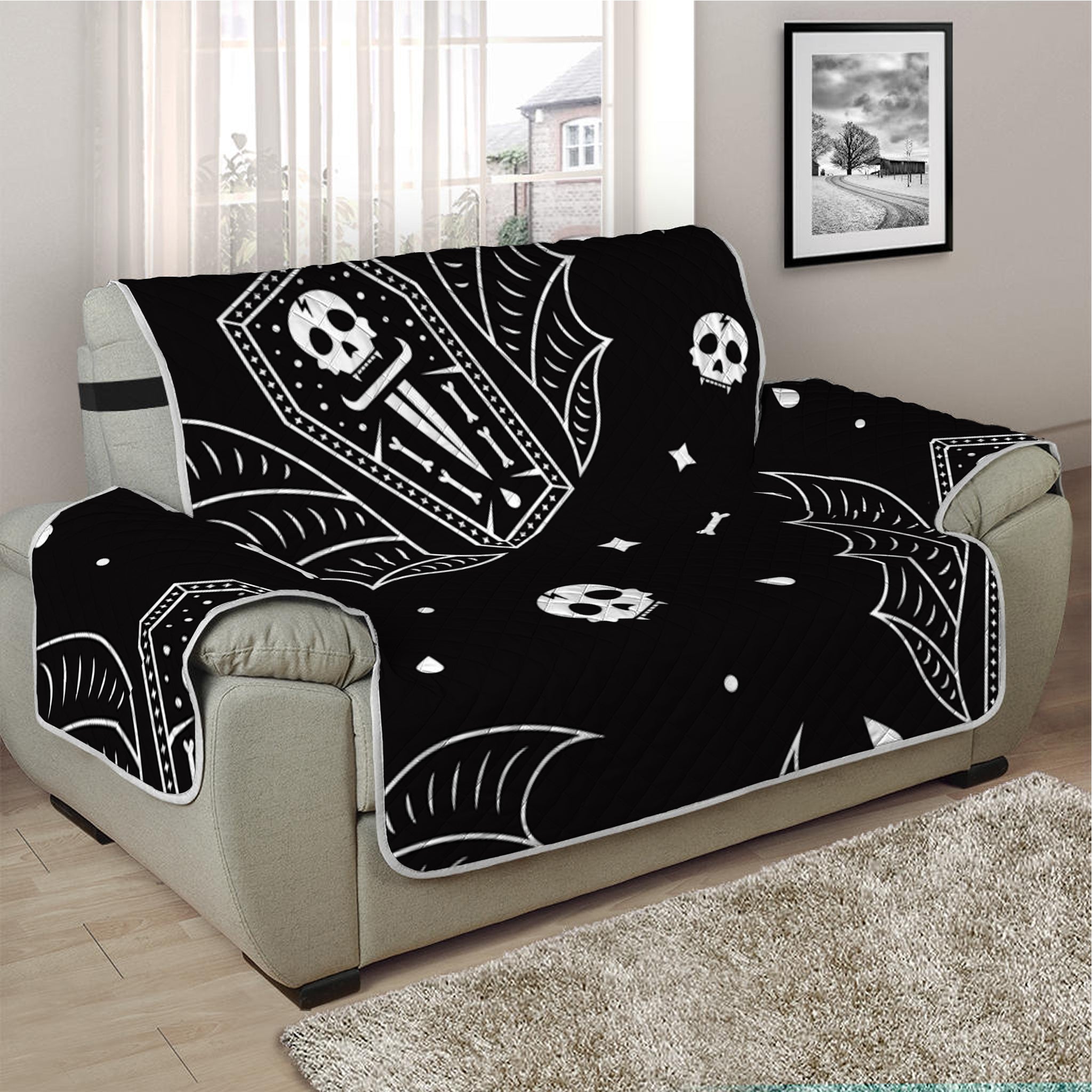 Vampire Coffin Pattern Print Half Sofa Protector