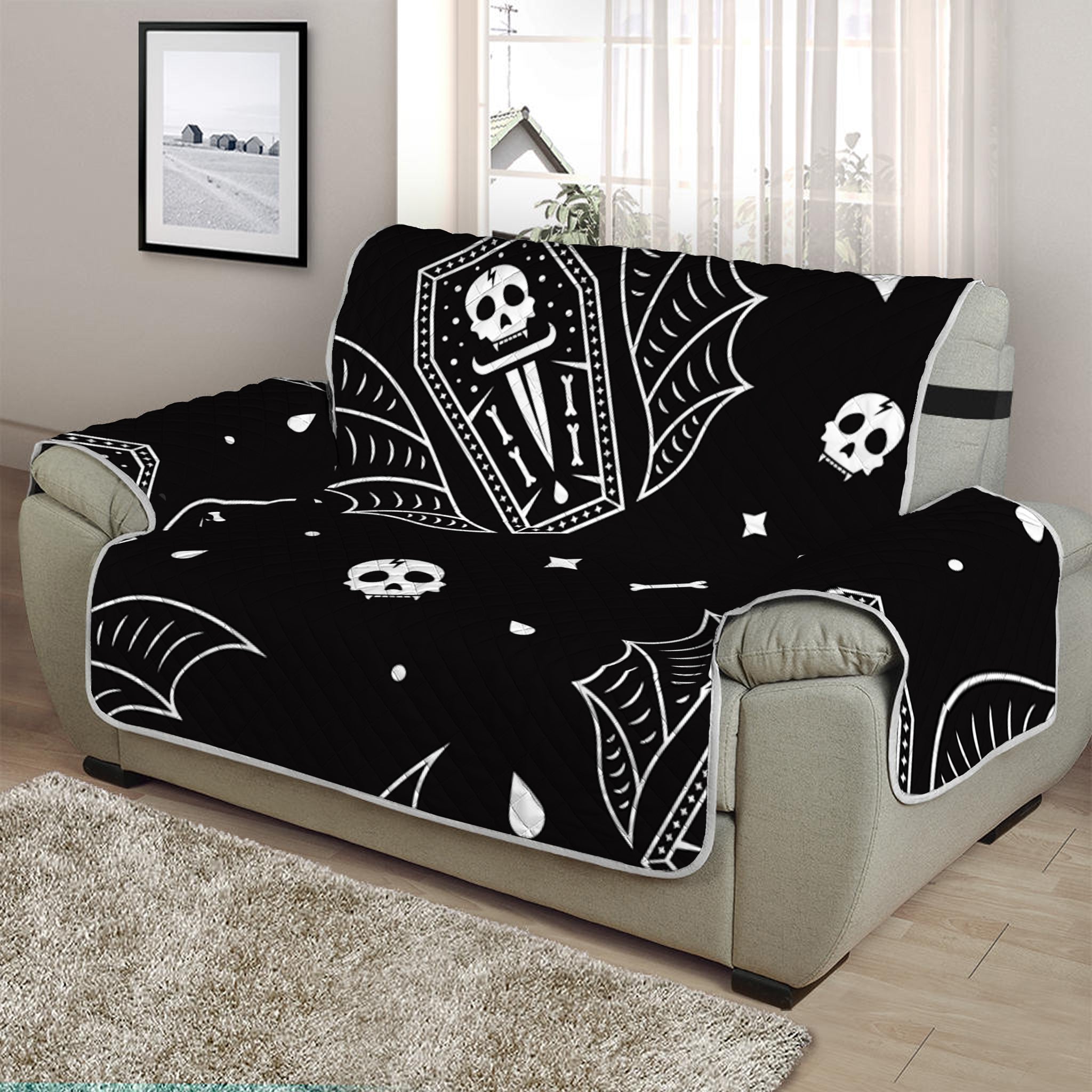 Vampire Coffin Pattern Print Half Sofa Protector