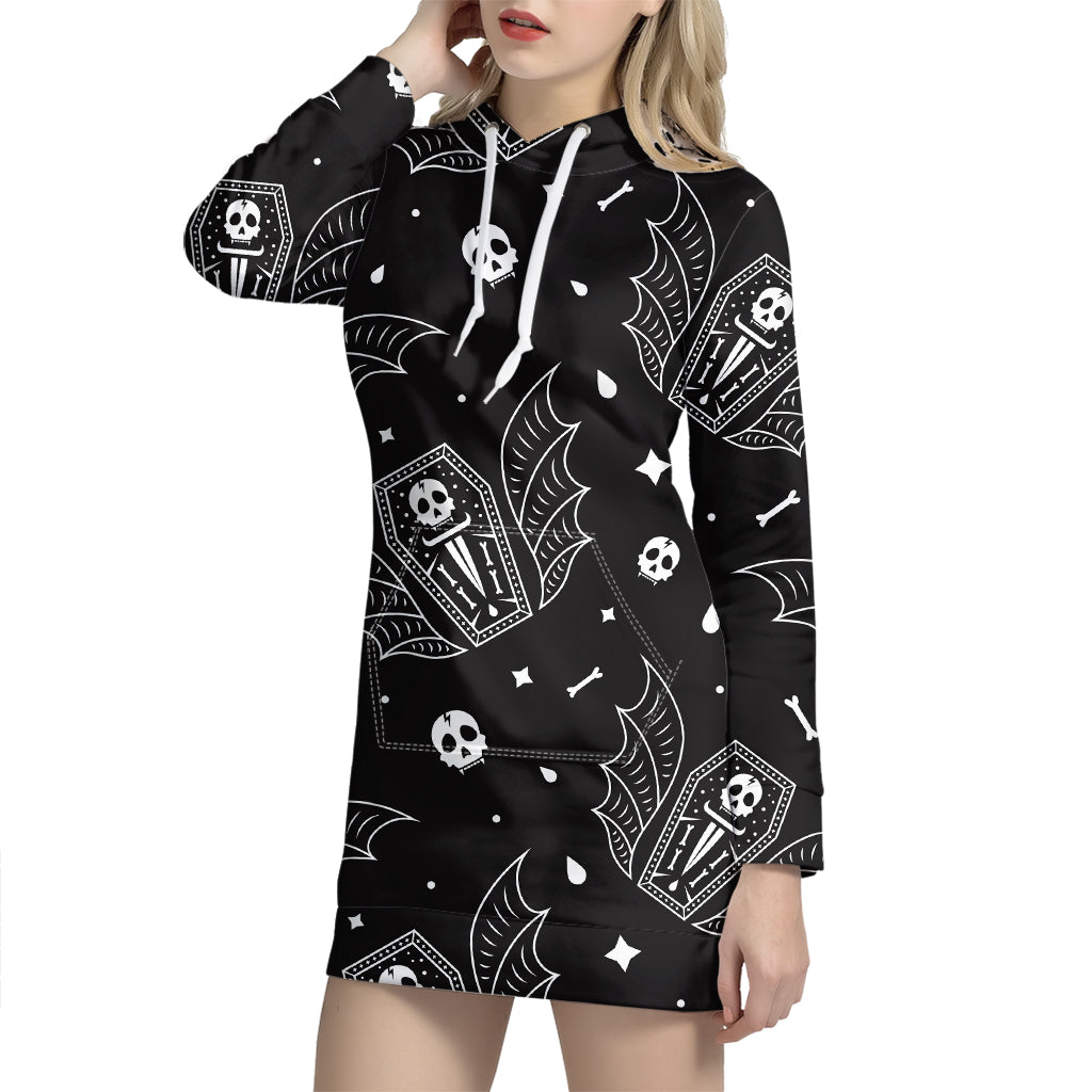 Vampire Coffin Pattern Print Hoodie Dress