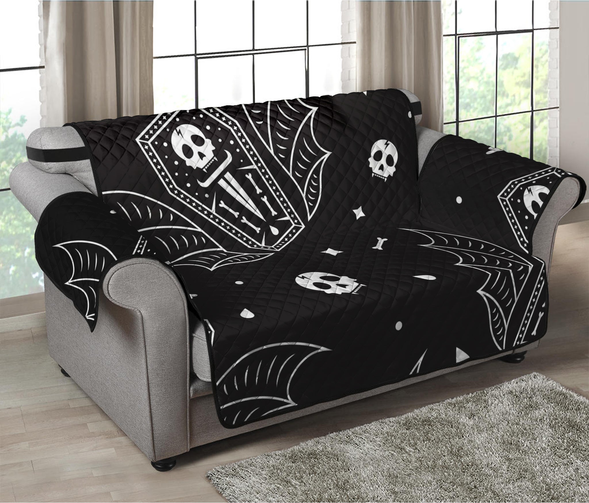 Vampire Coffin Pattern Print Loveseat Protector