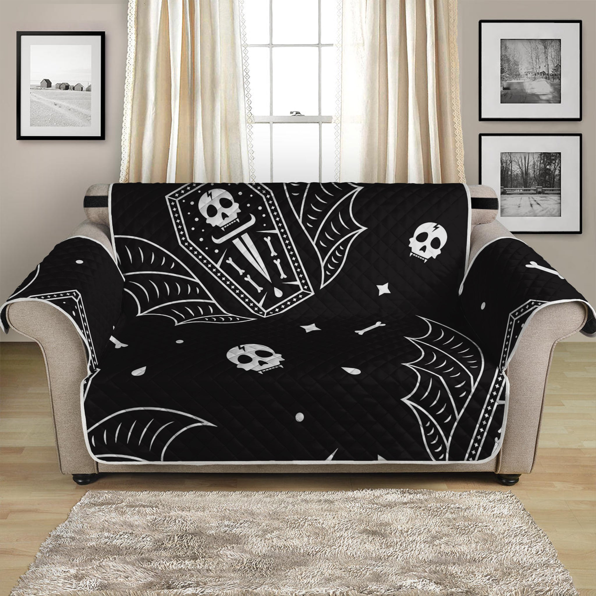 Vampire Coffin Pattern Print Loveseat Protector