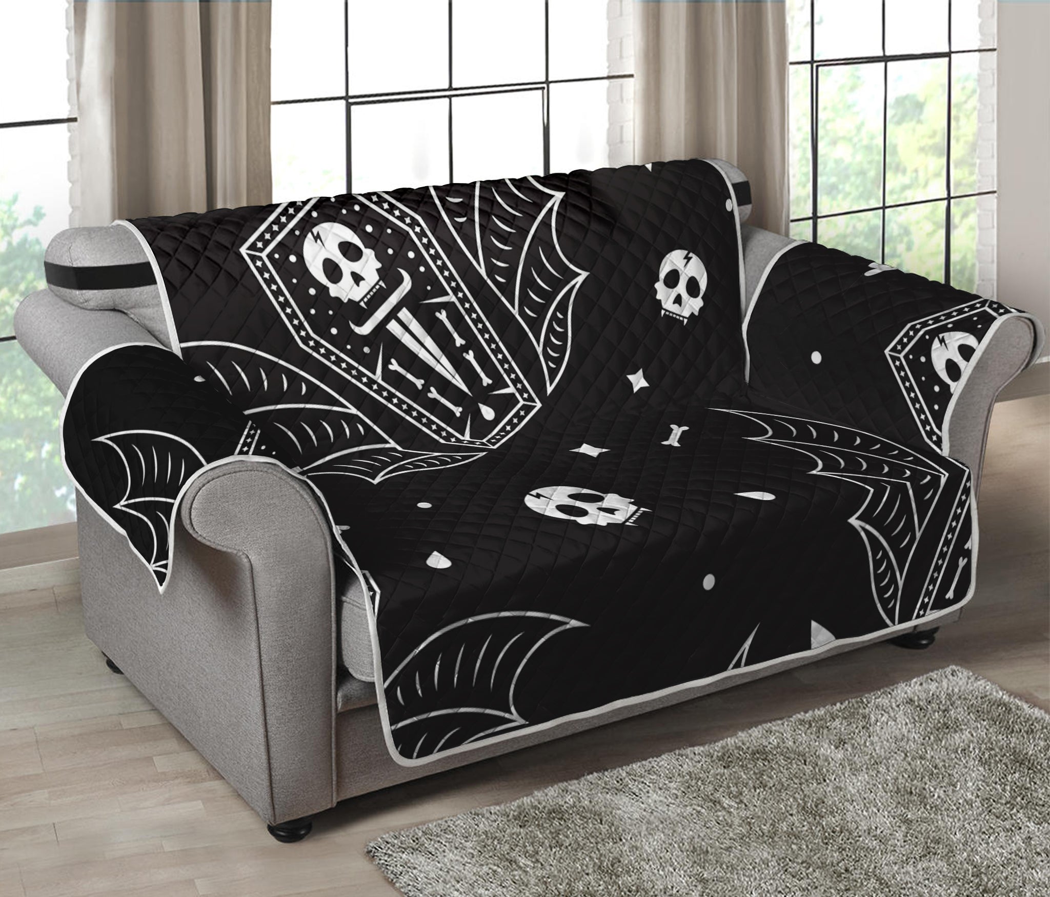 Vampire Coffin Pattern Print Loveseat Protector