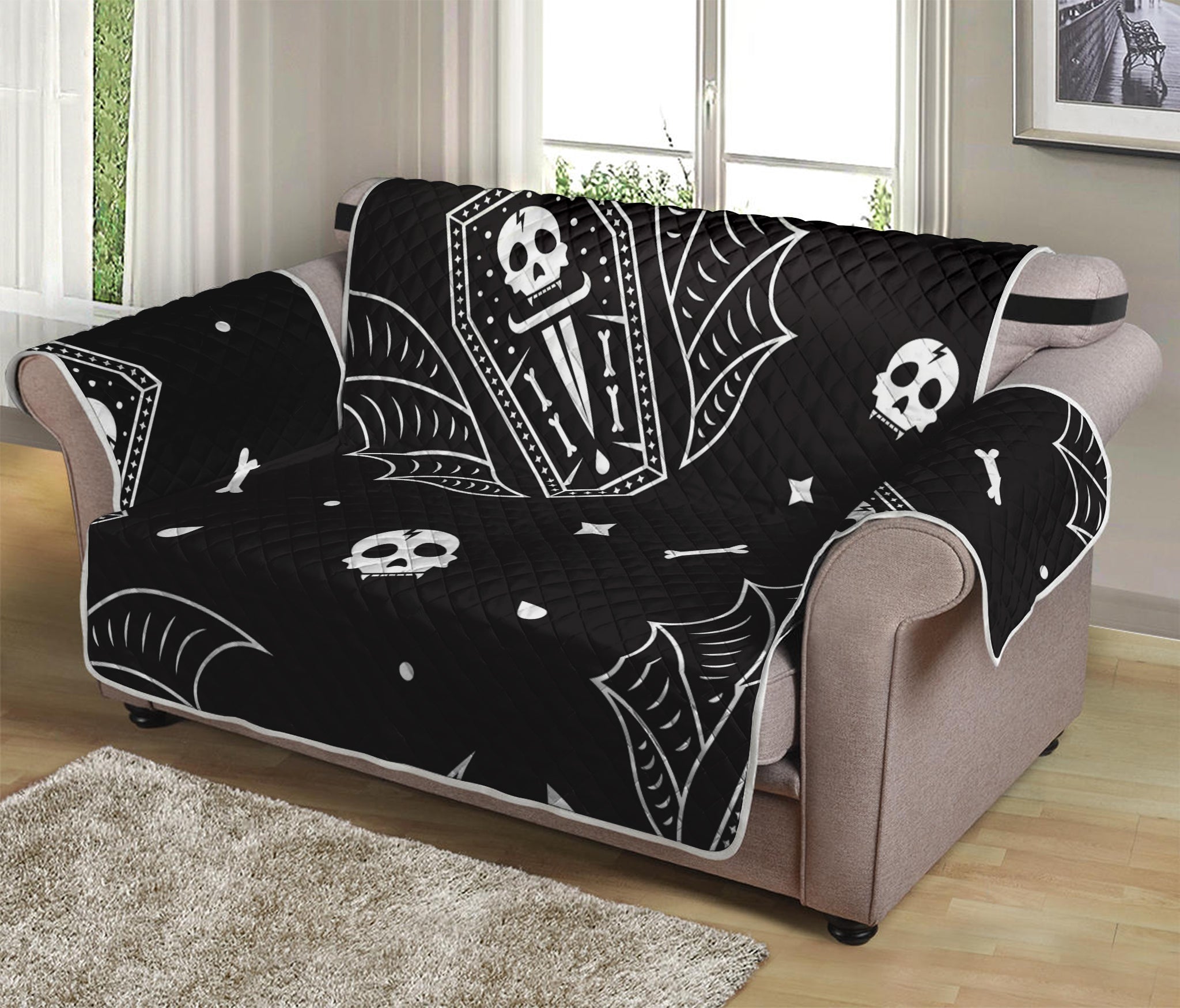 Vampire Coffin Pattern Print Loveseat Protector