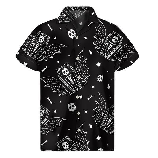 Vampire Coffin Pattern Print Men's Short Sleeve Shirt