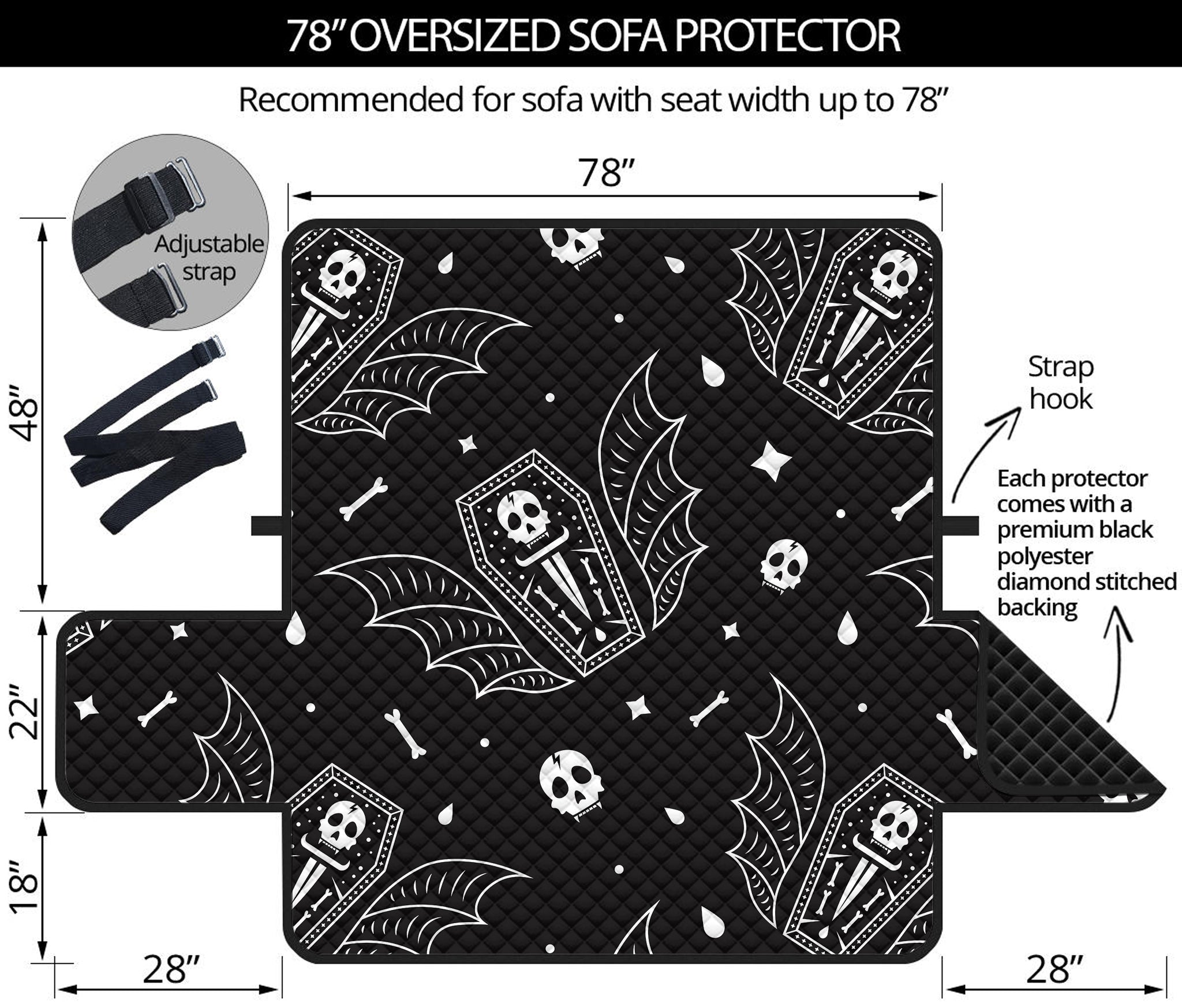 Vampire Coffin Pattern Print Oversized Sofa Protector