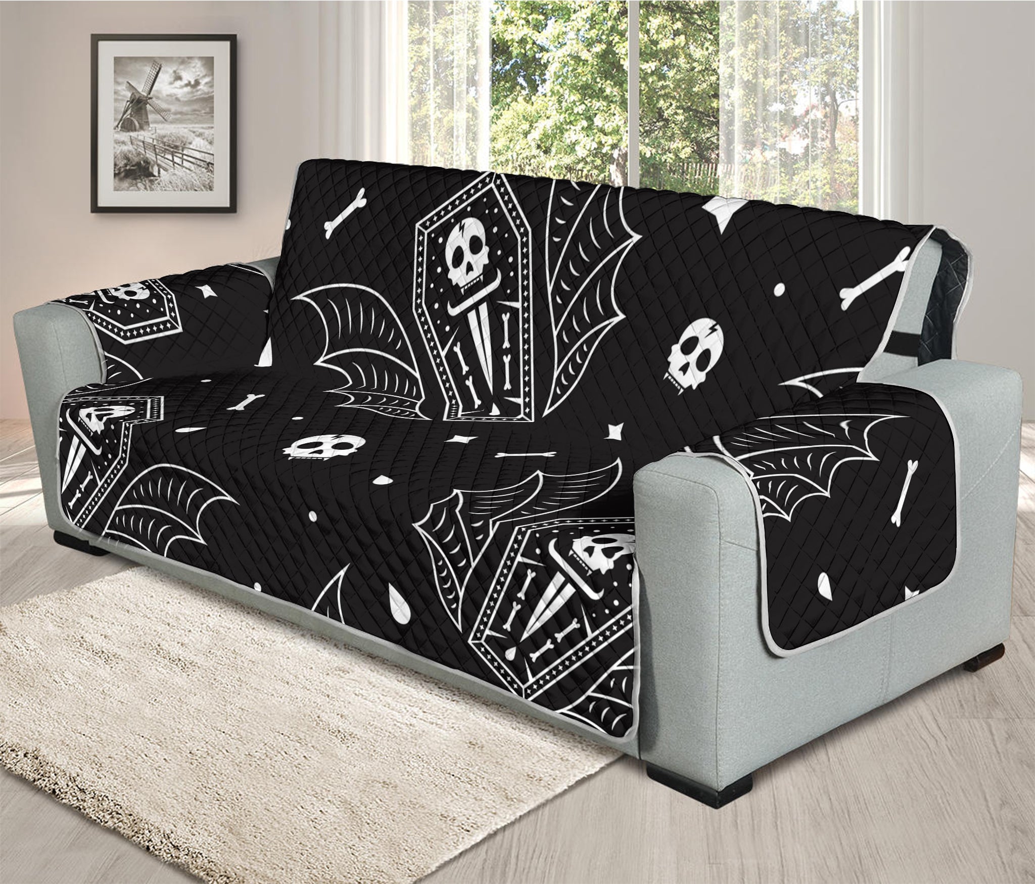 Vampire Coffin Pattern Print Oversized Sofa Protector