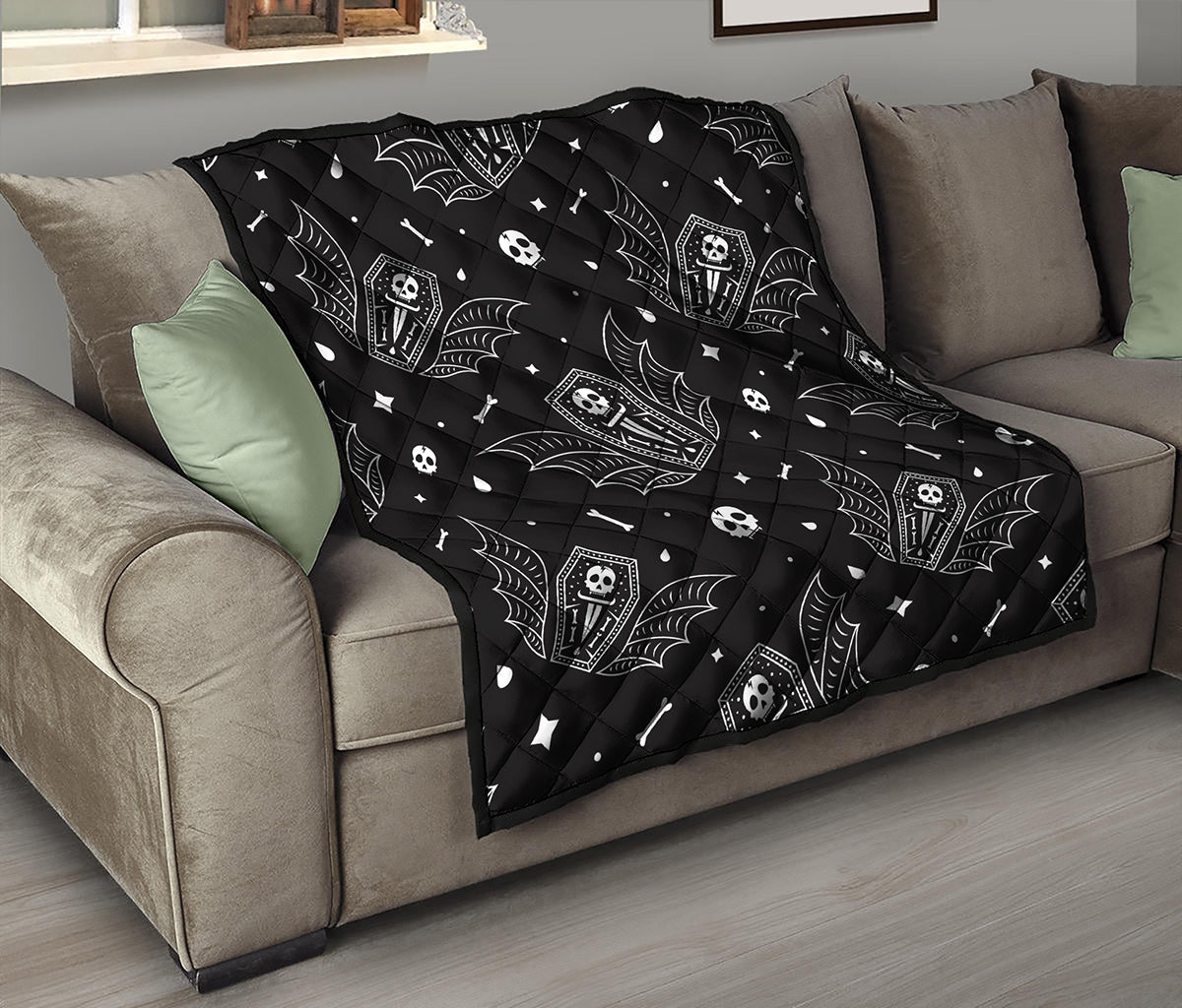 Vampire Coffin Pattern Print Quilt