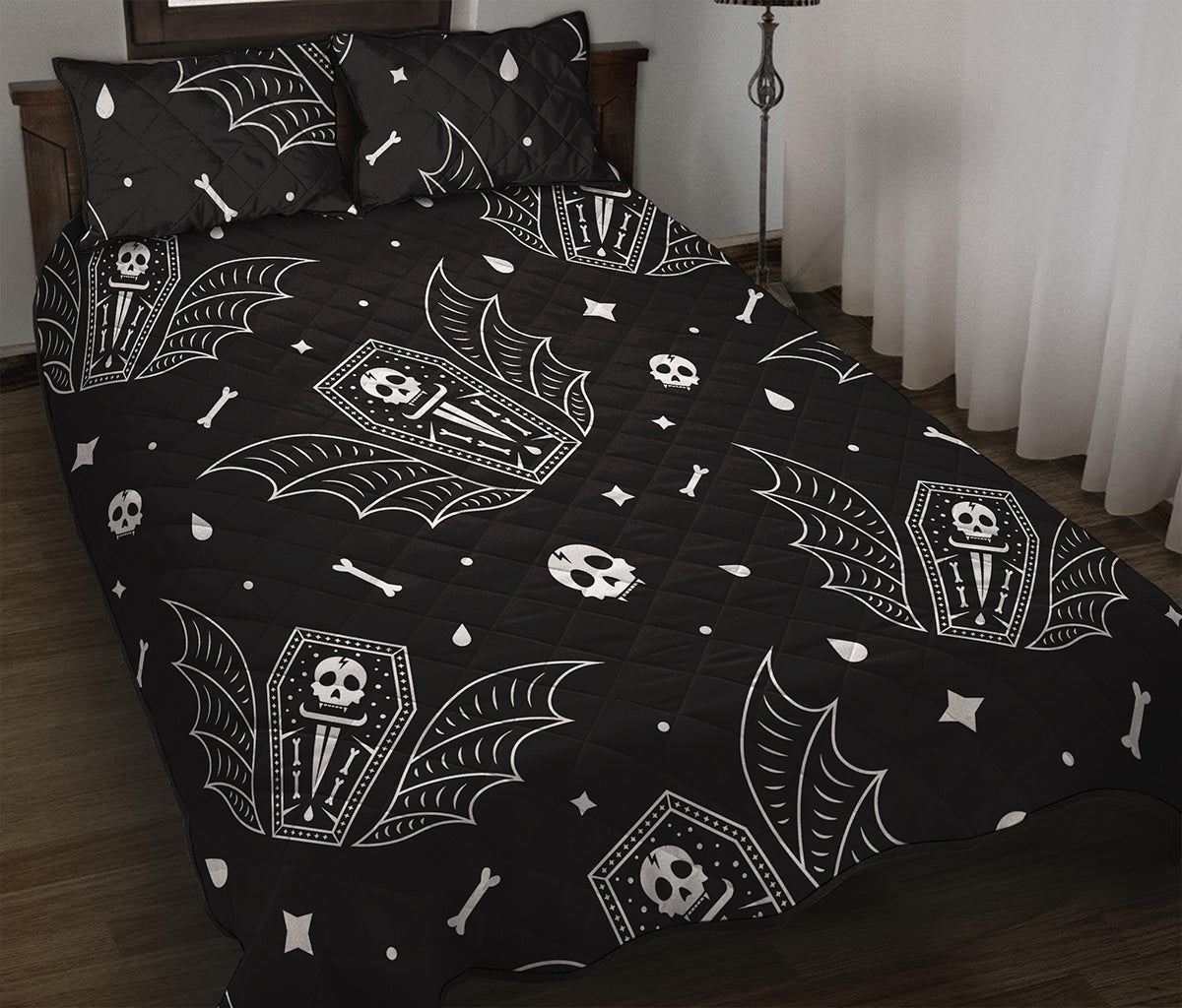 Vampire Coffin Pattern Print Quilt Bed Set