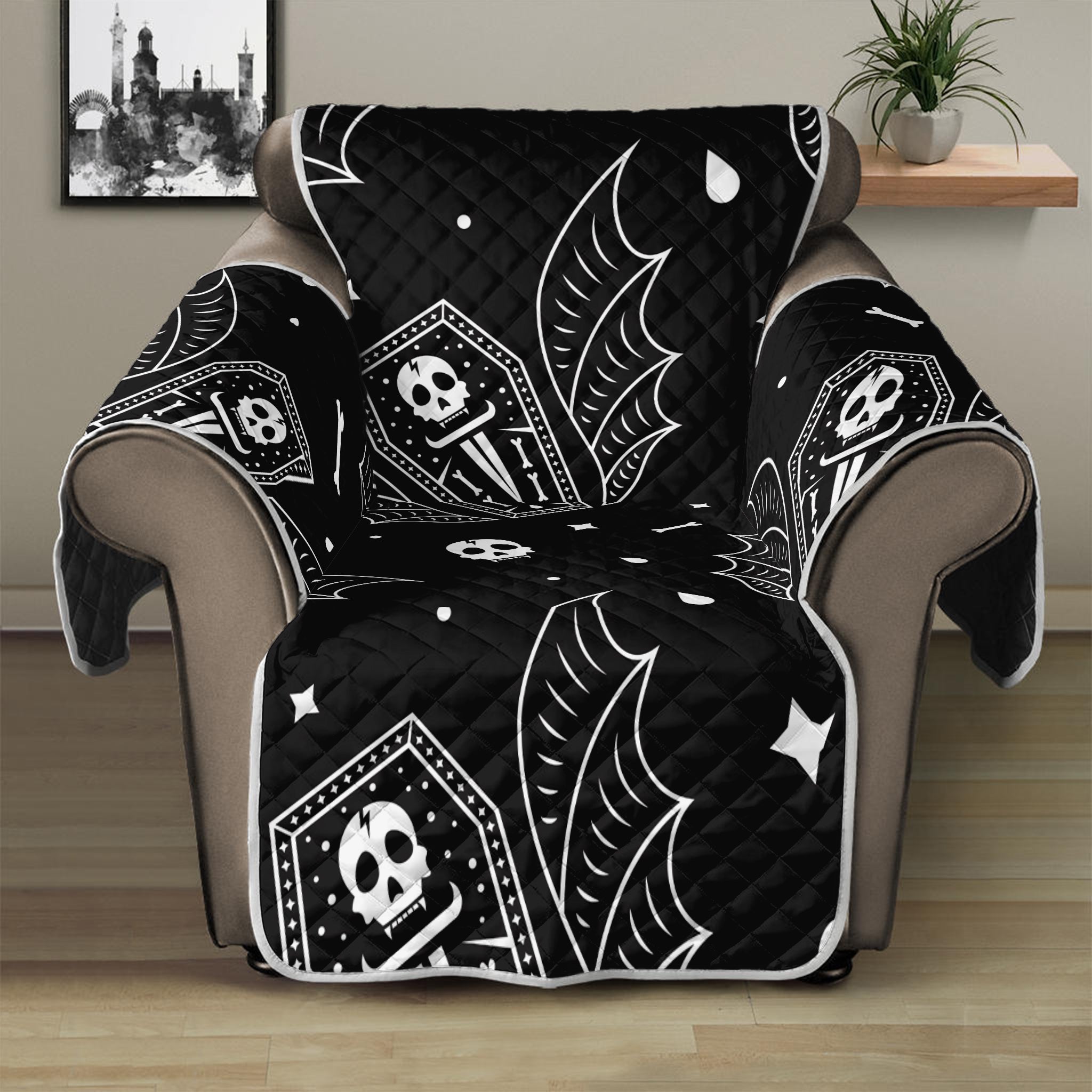 Vampire Coffin Pattern Print Recliner Protector