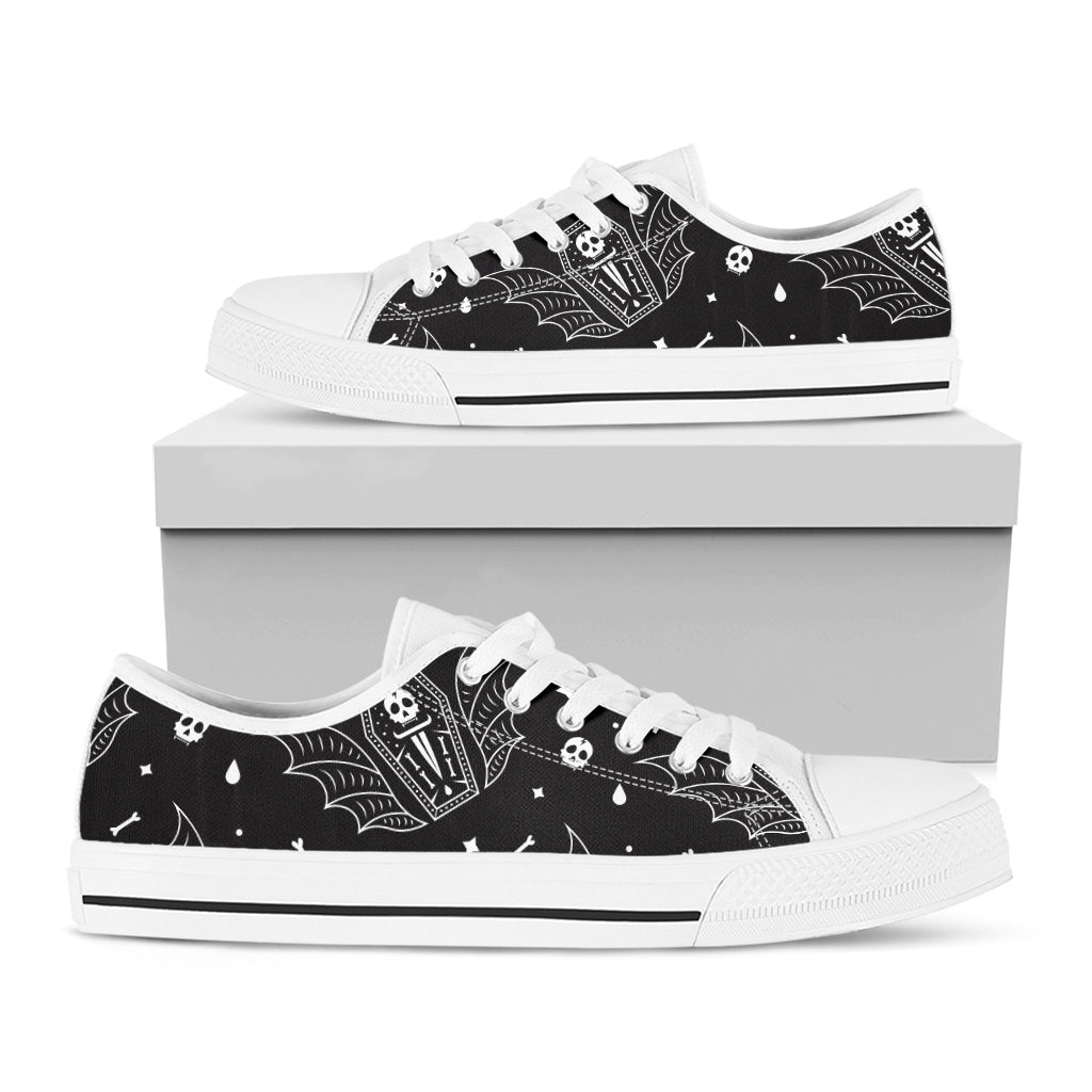 Vampire Coffin Pattern Print White Low Top Shoes