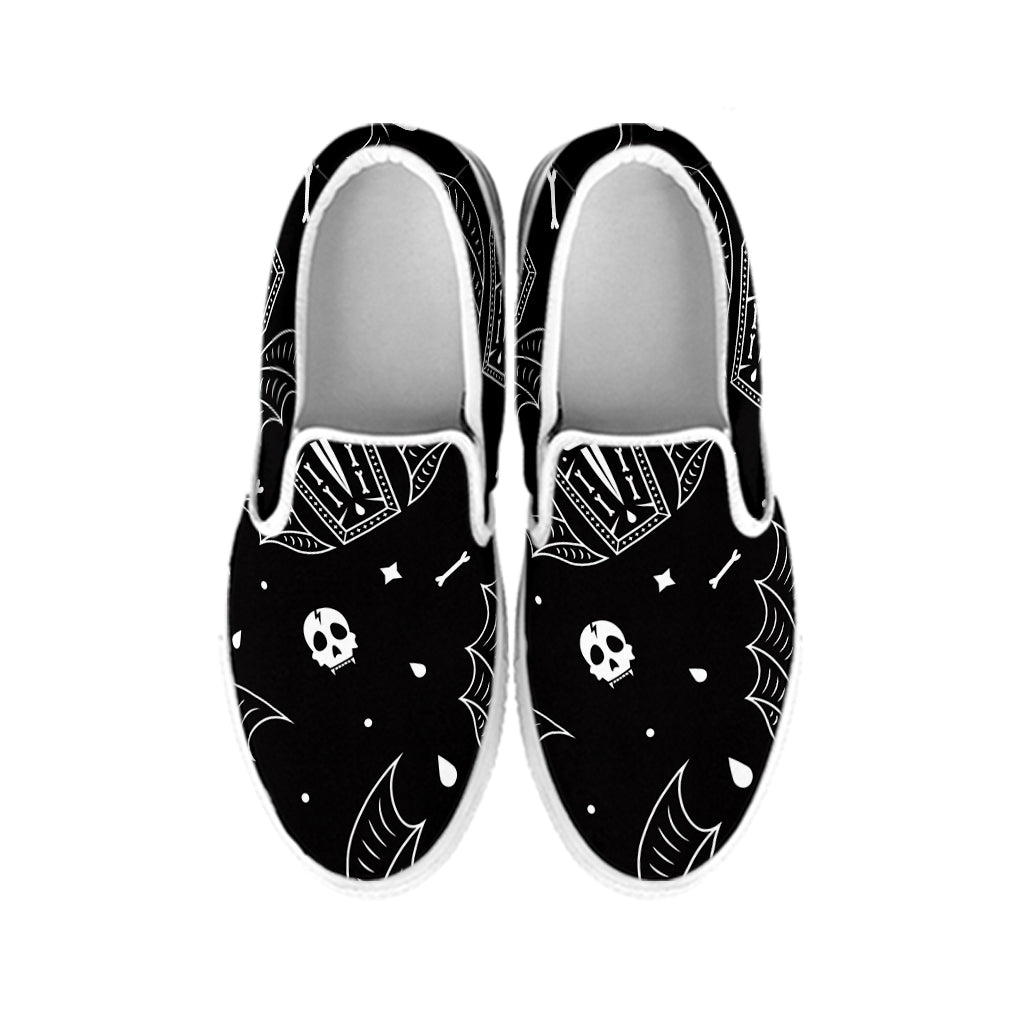 Vampire Coffin Pattern Print White Slip On Shoes