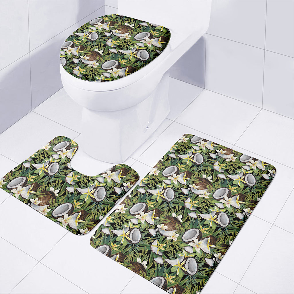Vanilla Flower And Coconut Pattern Print 3 Piece Bath Mat Set