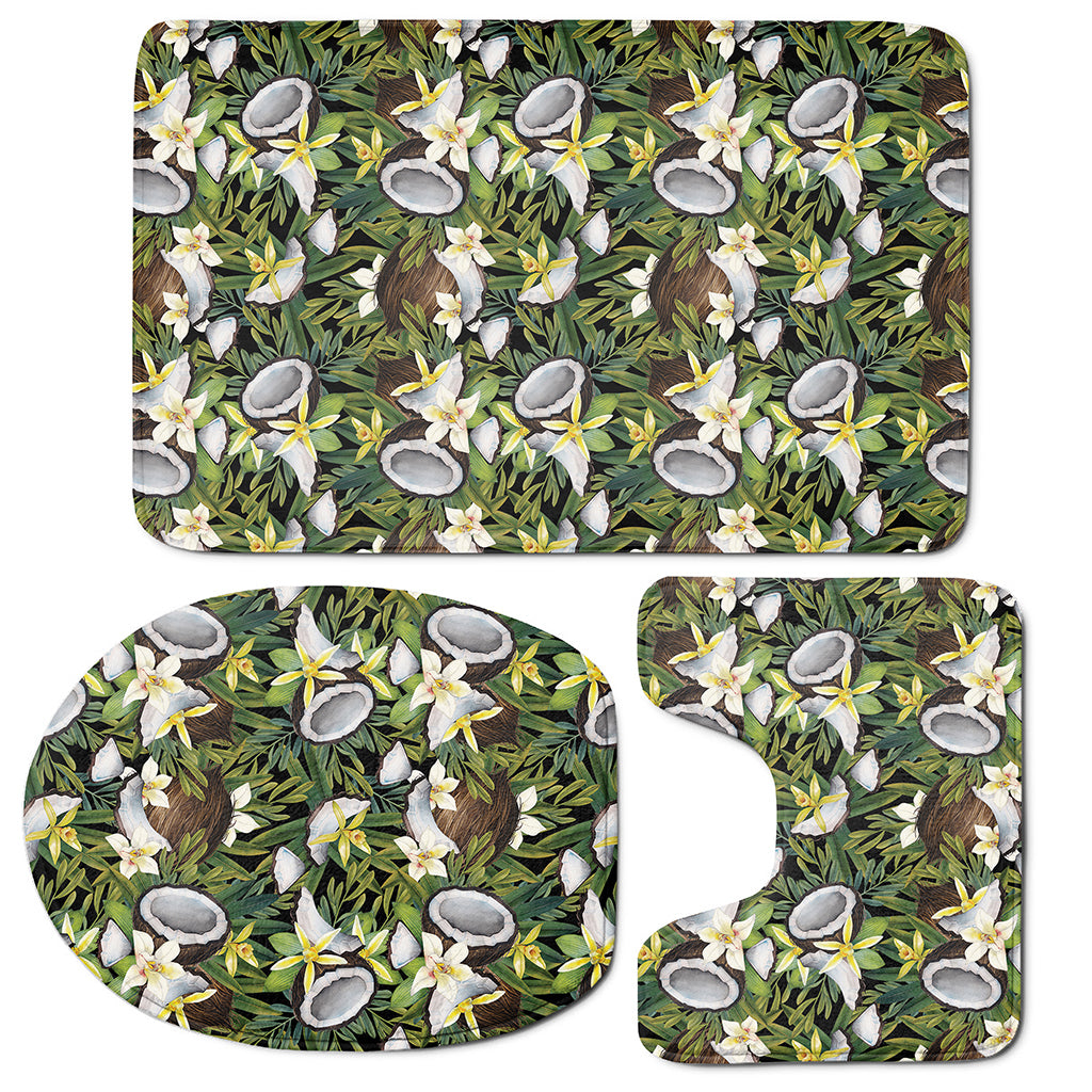 Vanilla Flower And Coconut Pattern Print 3 Piece Bath Mat Set