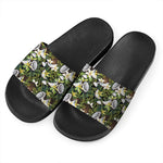 Vanilla Flower And Coconut Pattern Print Black Slide Sandals