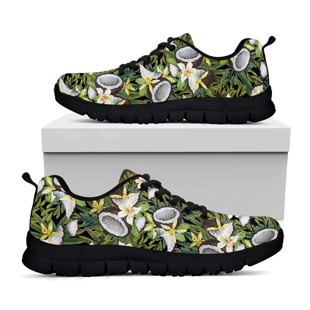 Vanilla Flower And Coconut Pattern Print Black Sneakers