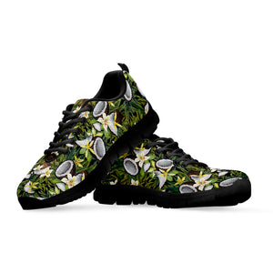 Vanilla Flower And Coconut Pattern Print Black Sneakers