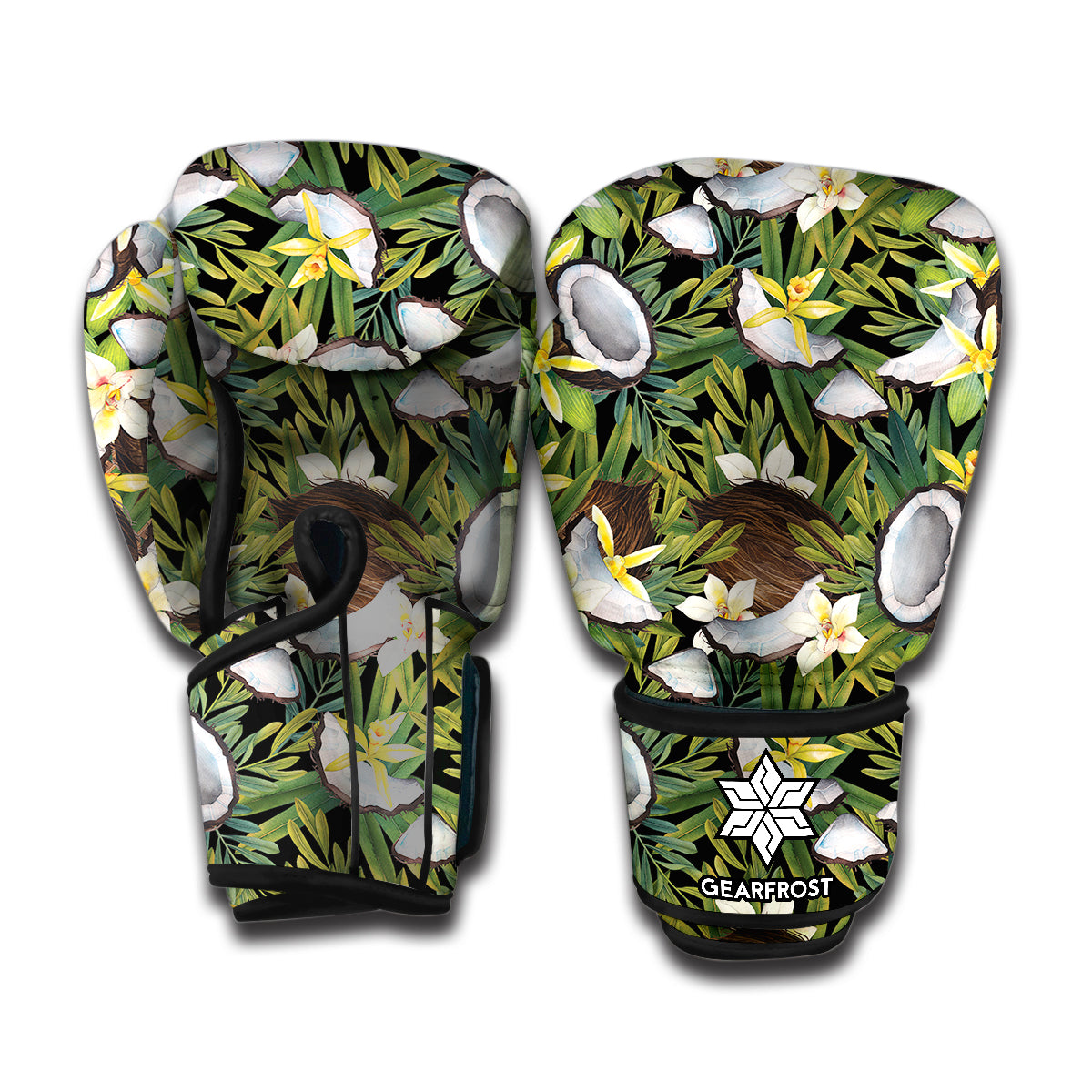 Vanilla Flower And Coconut Pattern Print Boxing Gloves