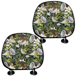 Vanilla Flower And Coconut Pattern Print Car Headrest Covers