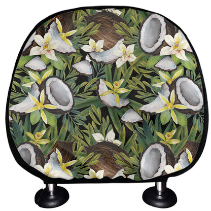 Vanilla Flower And Coconut Pattern Print Car Headrest Covers