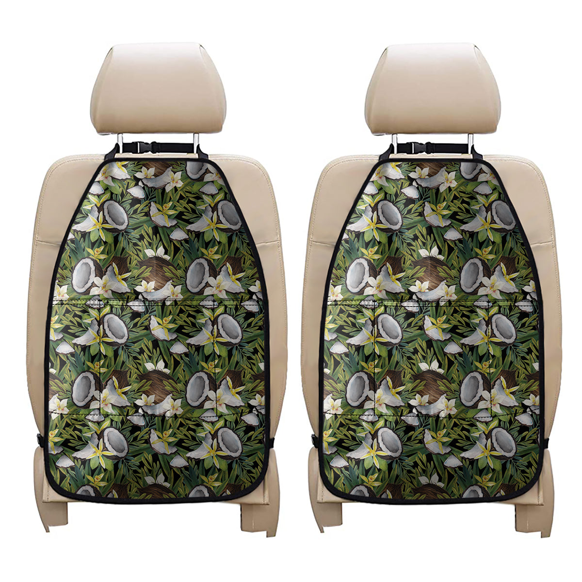 Vanilla Flower And Coconut Pattern Print Car Seat Organizers