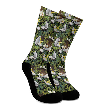 Vanilla Flower And Coconut Pattern Print Crew Socks