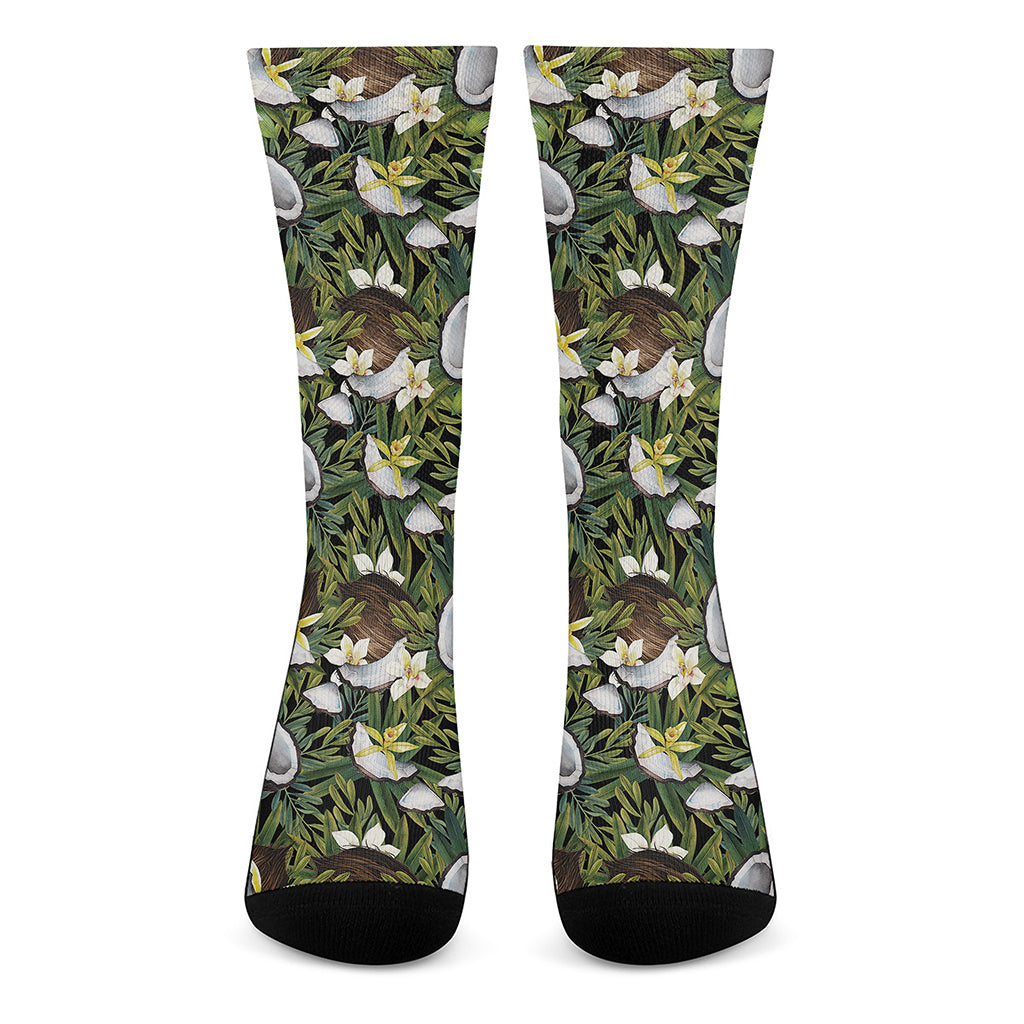 Vanilla Flower And Coconut Pattern Print Crew Socks