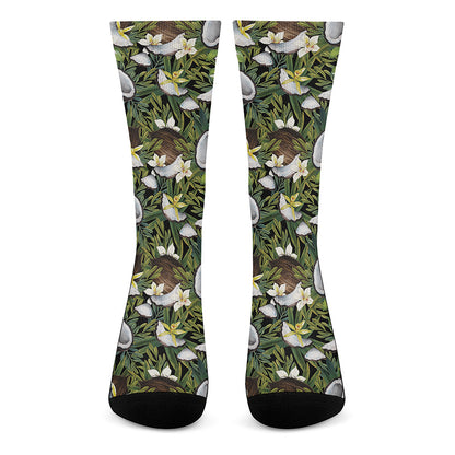 Vanilla Flower And Coconut Pattern Print Crew Socks