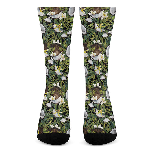 Vanilla Flower And Coconut Pattern Print Crew Socks