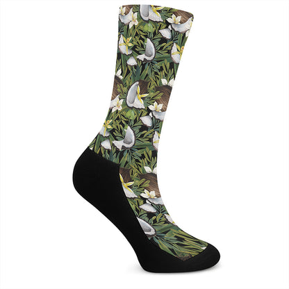 Vanilla Flower And Coconut Pattern Print Crew Socks