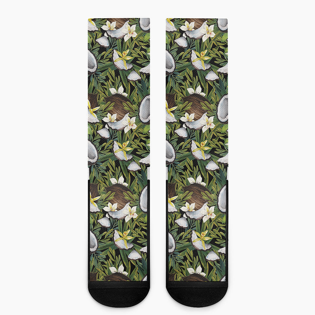 Vanilla Flower And Coconut Pattern Print Crew Socks