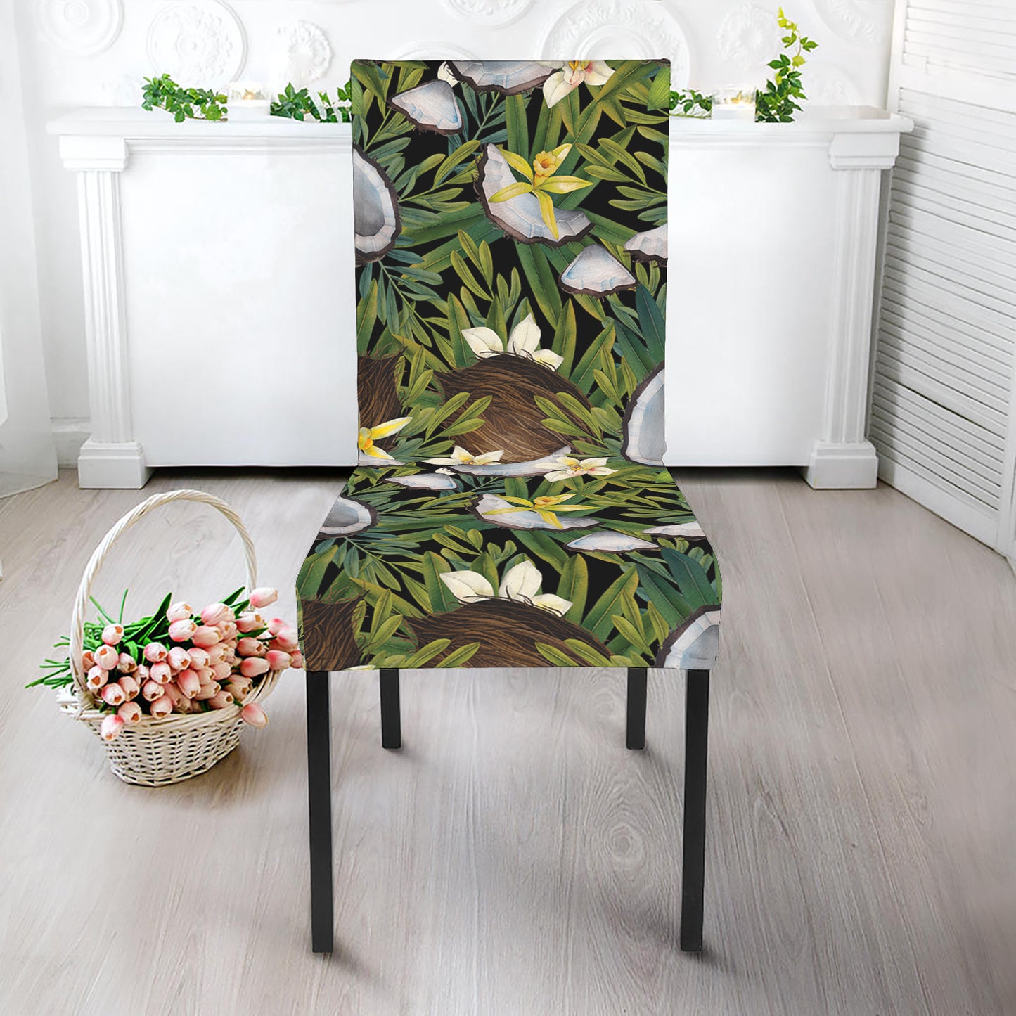 Vanilla Flower And Coconut Pattern Print Dining Chair Slipcover
