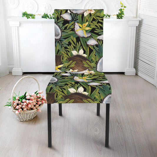 Vanilla Flower And Coconut Pattern Print Dining Chair Slipcover