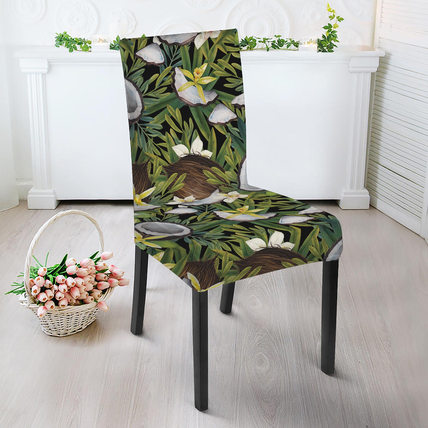 Vanilla Flower And Coconut Pattern Print Dining Chair Slipcover