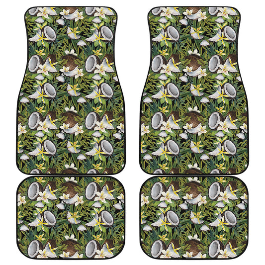 Vanilla Flower And Coconut Pattern Print Front and Back Car Floor Mats