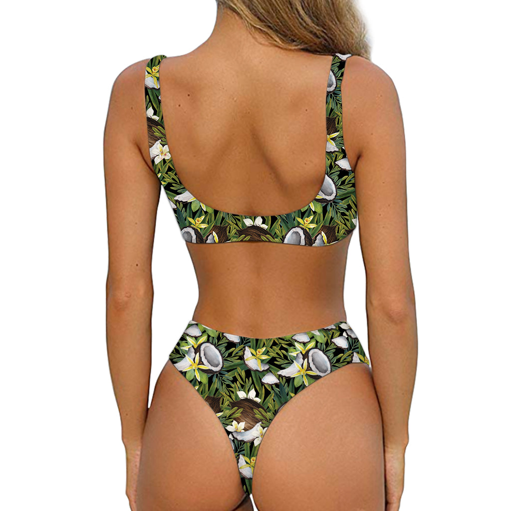 Vanilla Flower And Coconut Pattern Print Front Bow Tie Bikini