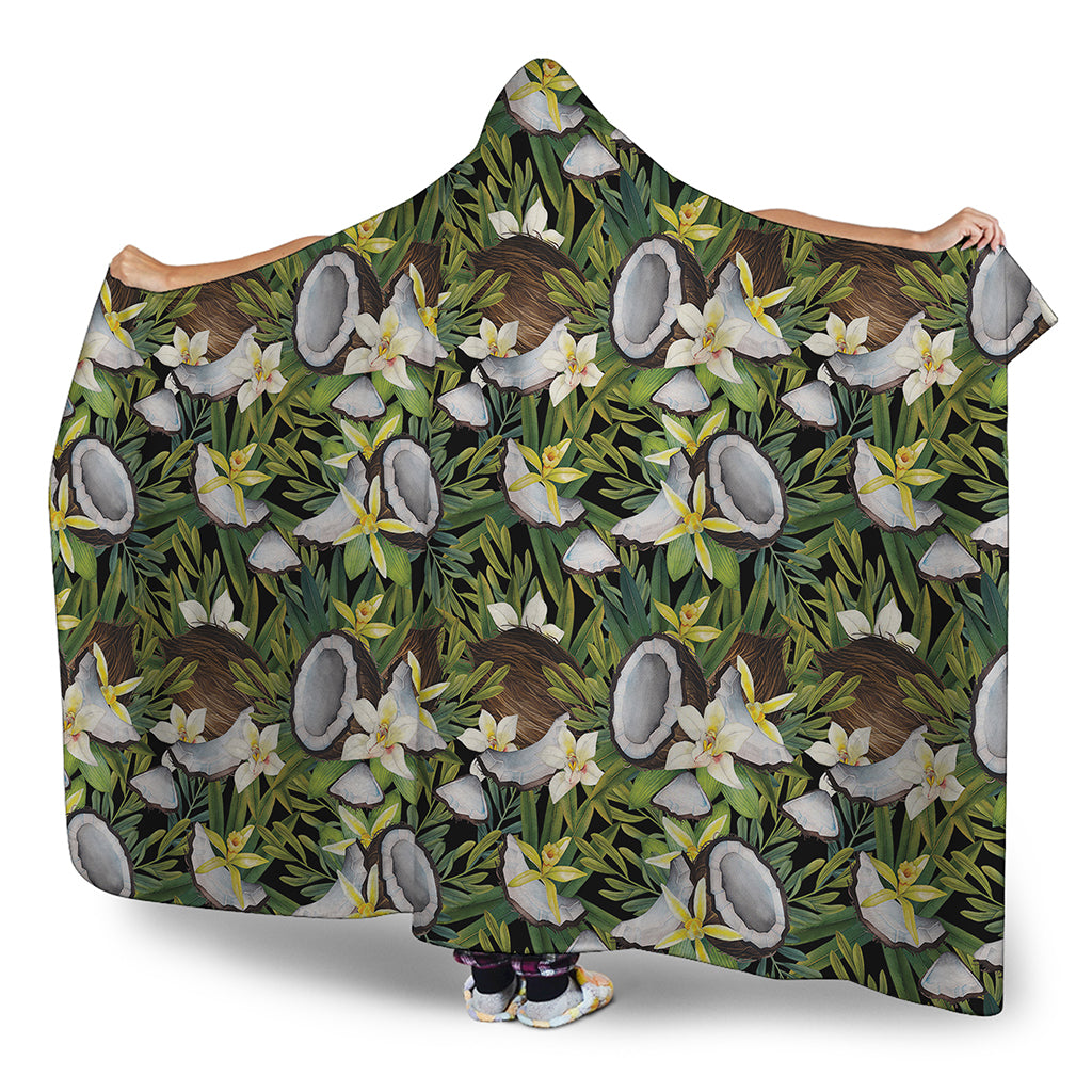 Vanilla Flower And Coconut Pattern Print Hooded Blanket
