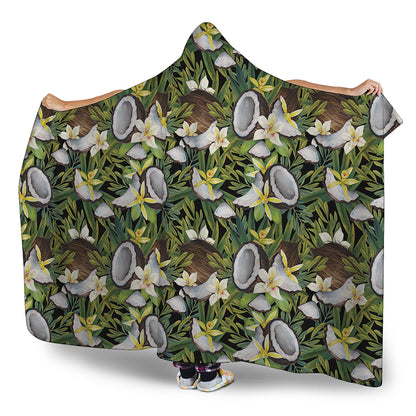 Vanilla Flower And Coconut Pattern Print Hooded Blanket