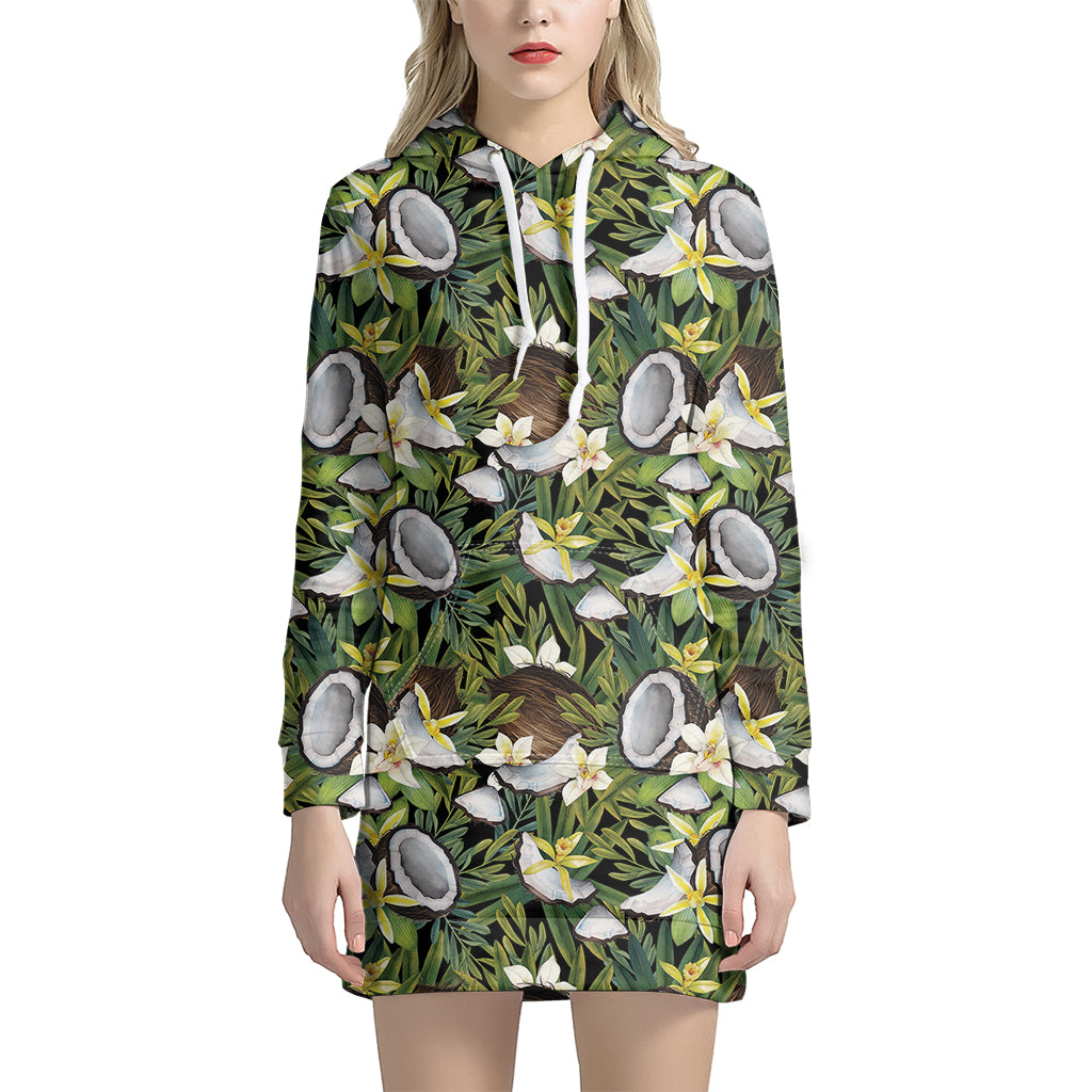 Vanilla Flower And Coconut Pattern Print Hoodie Dress