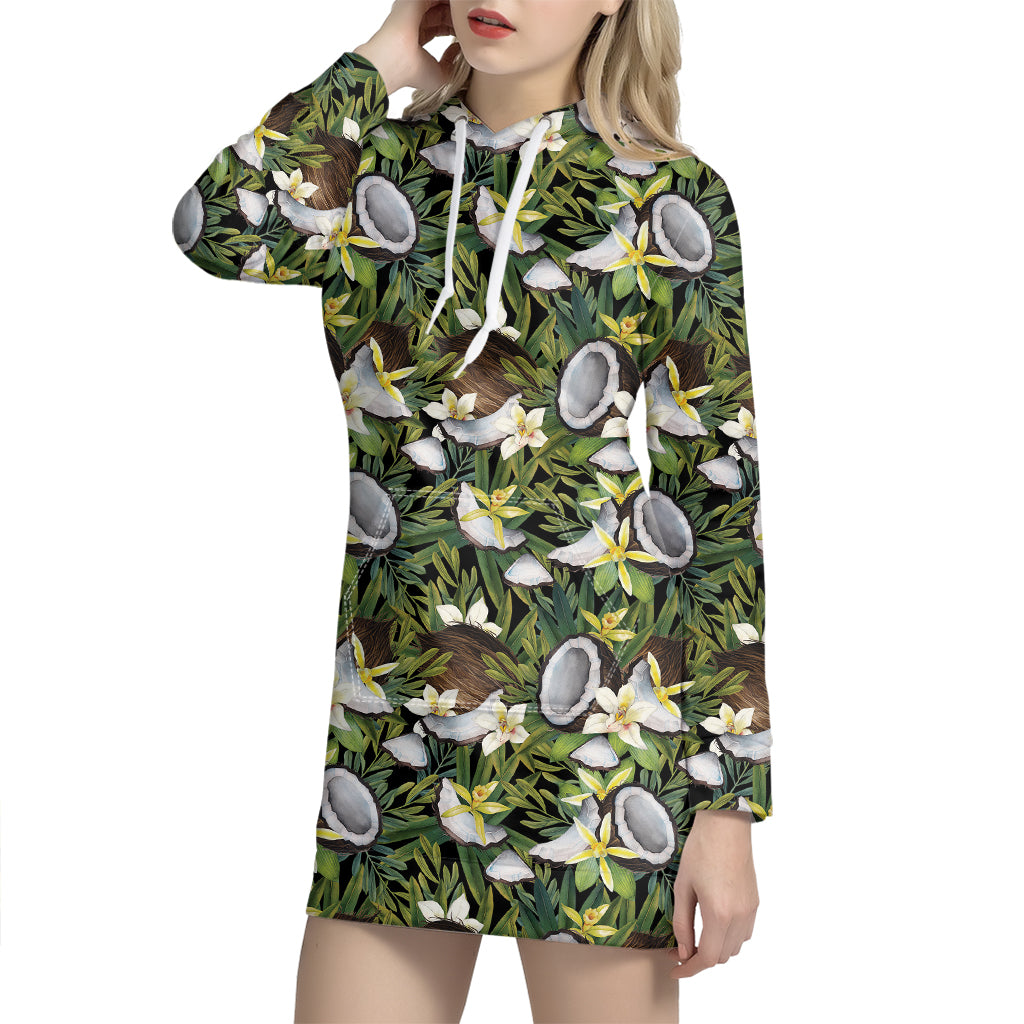 Vanilla Flower And Coconut Pattern Print Hoodie Dress