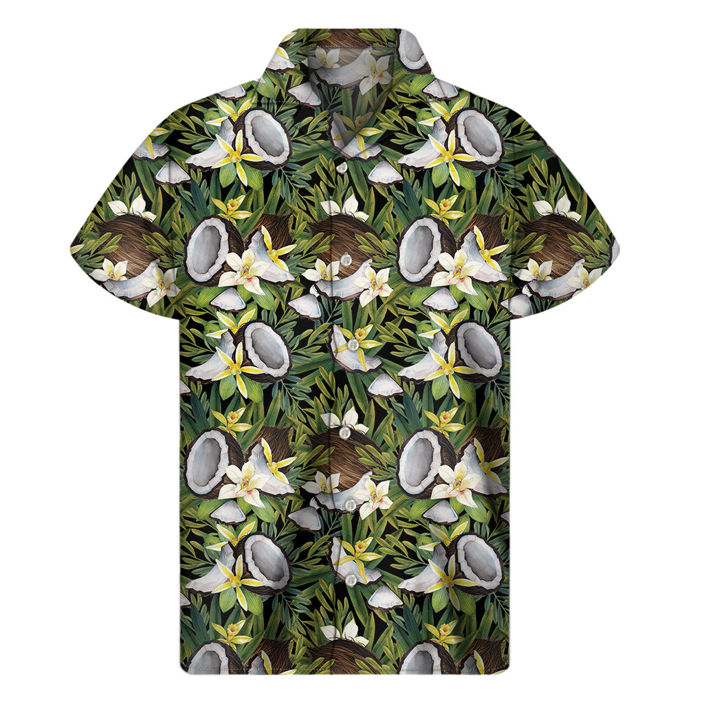 Vanilla Flower And Coconut Pattern Print Men's Short Sleeve Shirt