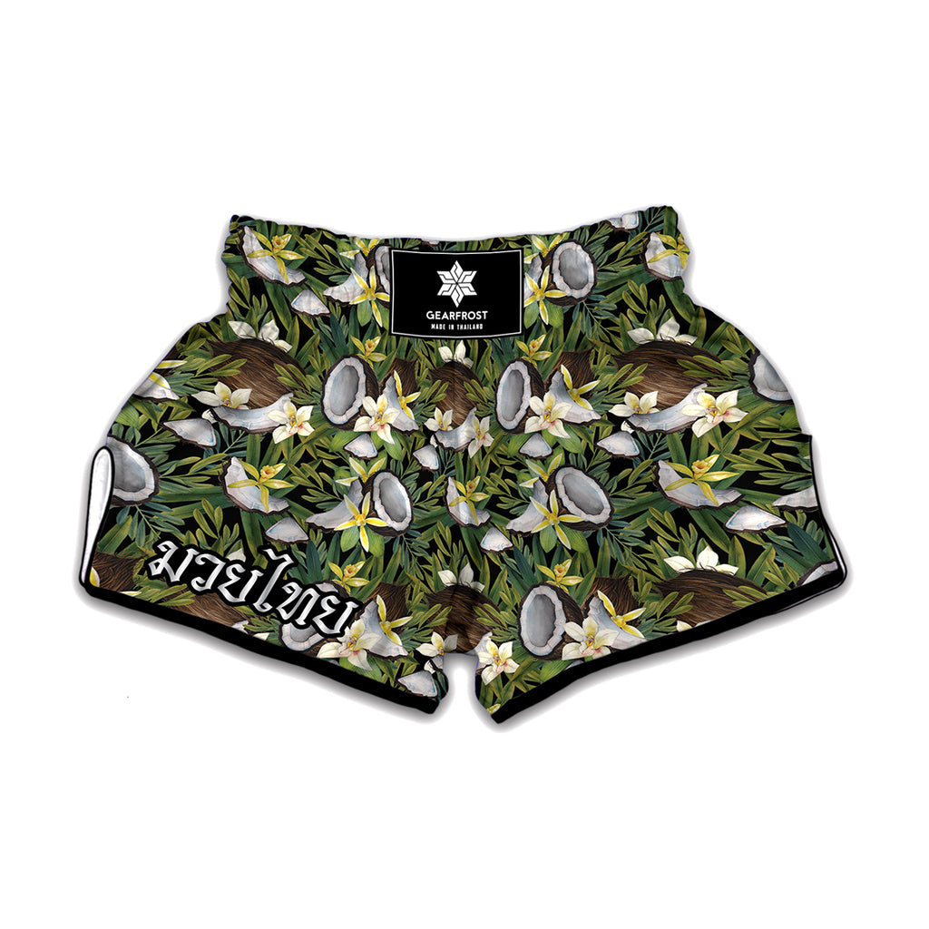 Vanilla Flower And Coconut Pattern Print Muay Thai Boxing Shorts